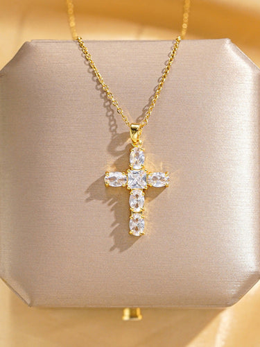 Inlaid Zircon Cross Pendant Necklace